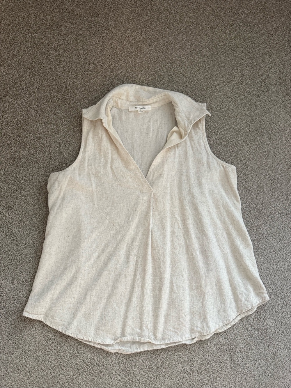 Sleeveless Collared V-Neck Blouse in Light Cream by Margo & Me